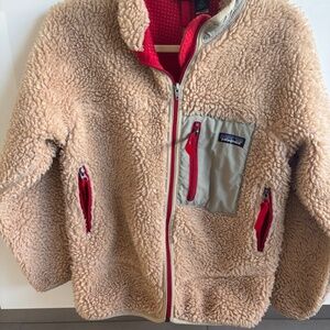 Patagonia Kid's Classic Retro Fleece Jacket Cream/Red Size 12